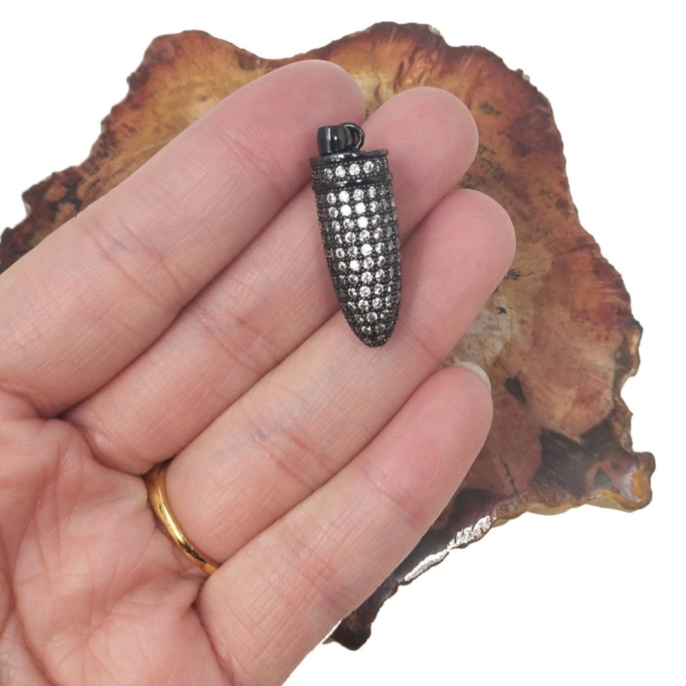 *White CZ Micro Pave Bullet Necklace Pendant Charm